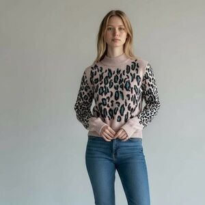 Kenzo Womens Sweater Wool Animal Print Pink Blue Sz. XS